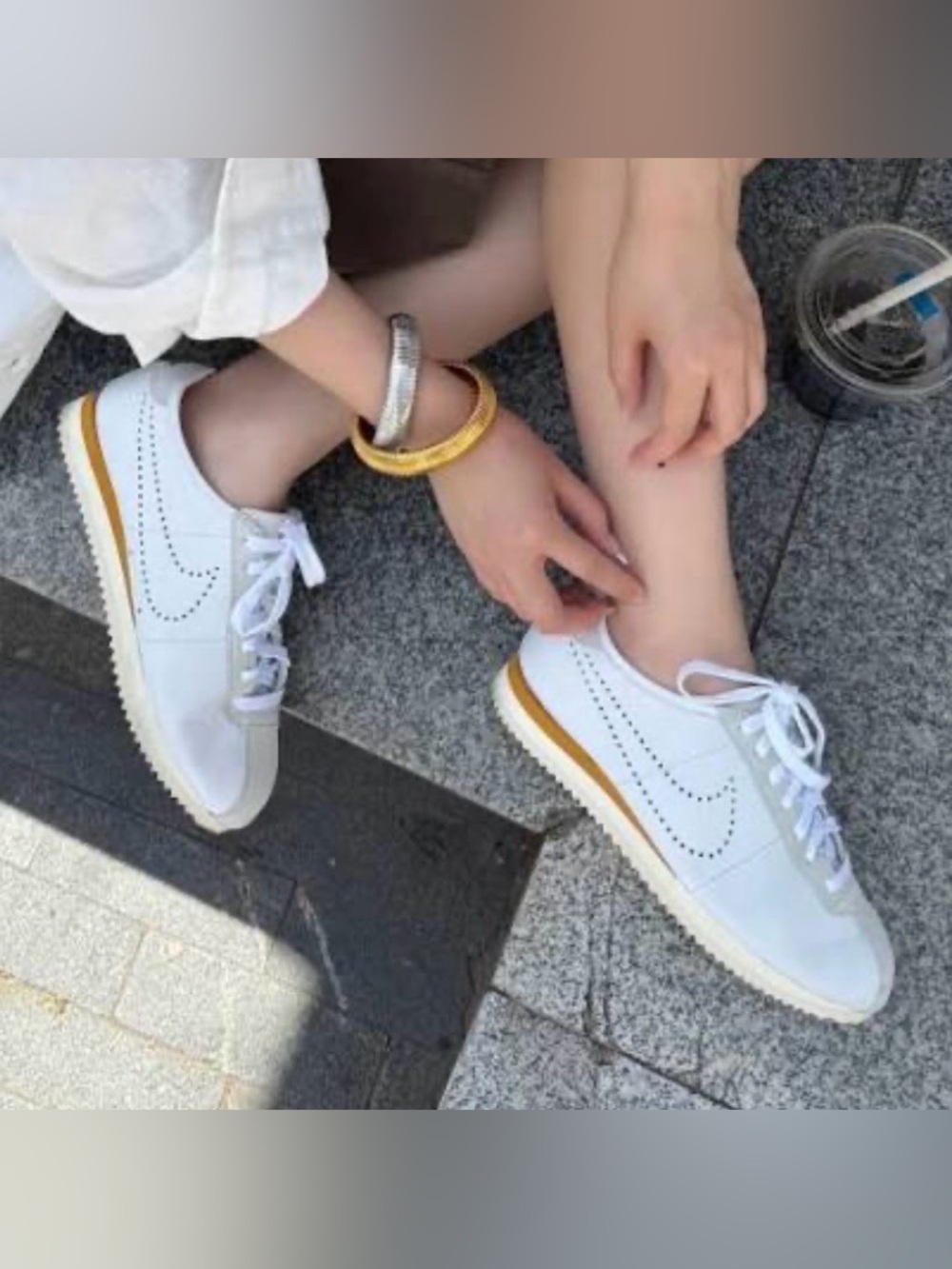 ✔️New✔️ NIKE Cortez Leather 'White Bronze Perforated Swoosh' - Picture 1 of 10